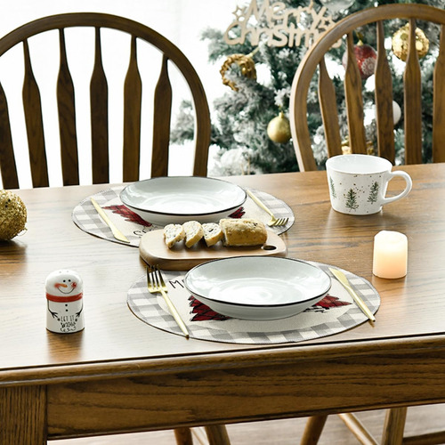 4 Mantel Individual Redondo Arbol Navidad Cuadros Grises Gris Blanco Rojo Negro Árboles De Navidad A Cuadros Grises De Acuarela