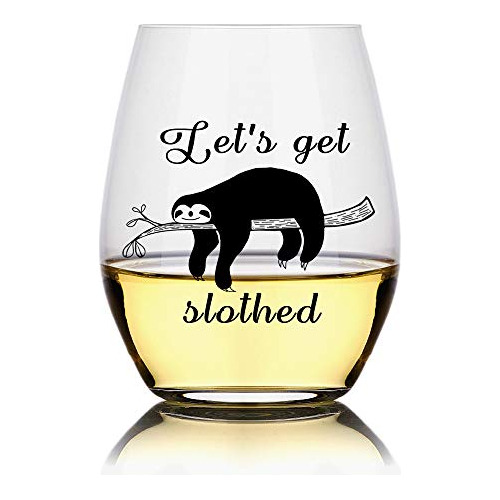 Funny Sloth Stemless Wine Glass, Cute Funny Sloth Gifts...