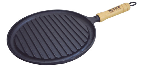 Plato redondo para carne de hierro prensado de 25 cm con mango de madera color S