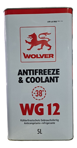 Coolant Wolver 50/50 Wg12 5 Litros Audi Volswagen Seat Ford Color Rojo