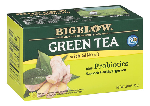 Bigelow Tea Té Verde Con Probióticos De Jengibre Plus, Ca.