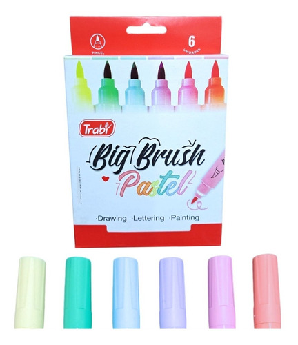 Imagen 1 de 7 de Marcador Trabi Big Brush X 06 Unidades Colores Pastel