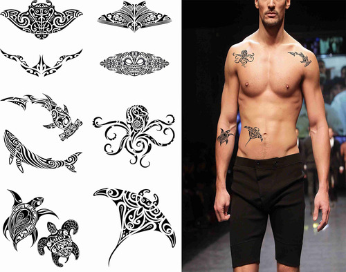 Maori 9 Hojas De Tatuajes Temporales Para Adultos, Hombres .