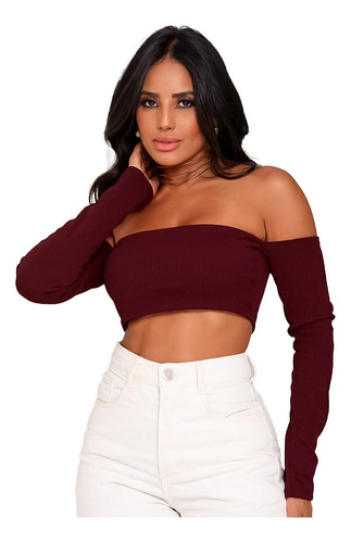 Cropped Blusa Ciganinha Ombro A Ombro Manga Longa Blogueira