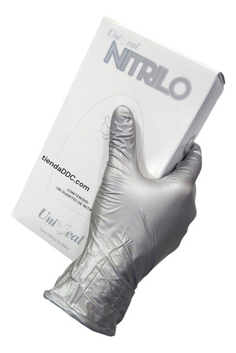 Guantes Nitrilo Metalico Gris 100pz Talla Mediano