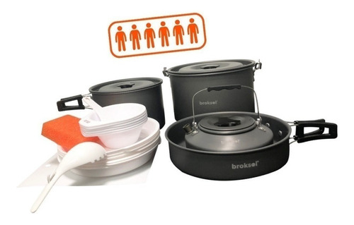 Marmita 6 Personas Mochilero Camping Set Cocina 20pz Broksol