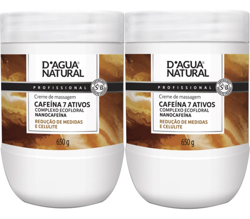 2 Creme Massagem Redutora Cafeína 7ativos 650g Dagua Natural