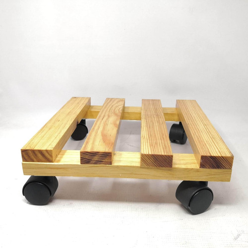 Imagen 3 de 6 de Base De Madera Para Maceta Chica Con Ruedas
