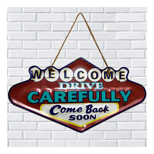 Placa De Metal Decorativa Welcome Drive Alto Relevo 40x22cm Nome Do Desenho Welcome Drive Alto Relevo