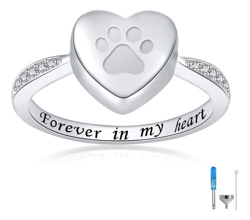 Anillo De Urna De Corazon De Plata De Ley 925 Para Mascotas,