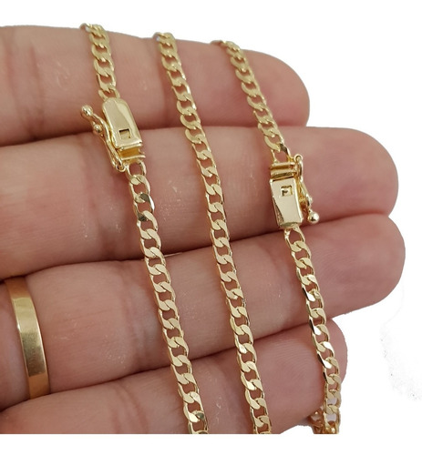 Corrente E Pulseira Masculina 3mm 70cm Folheado A Ouro 18k