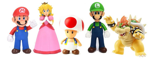 Super Mario Bros Luigi Toad Colección Set X 5 Figuras 