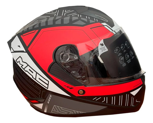 Casco Moto Integral Mac M67 Arcade Negro Mate Rojo Blanco Um