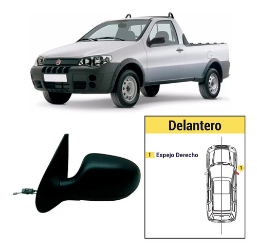 Espejo Derecho Manual Fiat Strada 2008/2012 - Con Comando