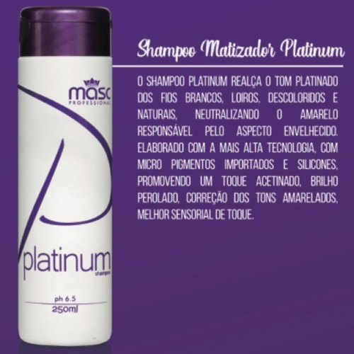 Imagem 3 de 10 de Kit 10 Shampoo Platinum Matizador 250ml Masc Professional