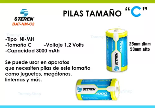 Paquete de 2 pilas recargables C Steren NiMH 3000 mAh