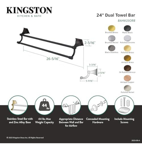 Kingston Brass Bah6123c Monarca Dual Toalla Bar, Cromo Pulid