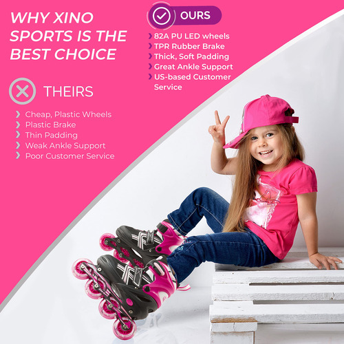 Patines En Línea Ajustables Para Niños Con Ruedas Led Talla De Los Patines 0 Mm Fuschia