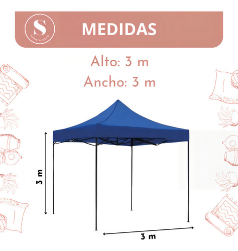 Toldo Plegable 3 X 3 Metros Impermeable Color Azul Terraza