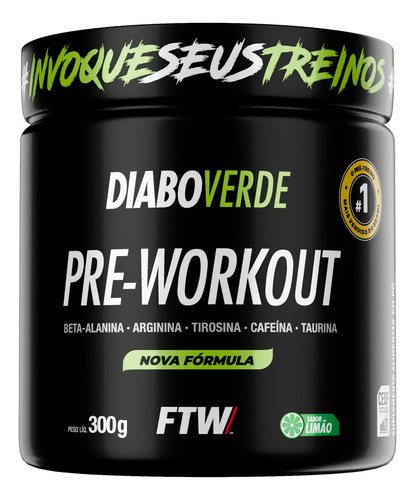 Pré Treino Pre Workout DIABO VERDE Pote 300g Sabor Limão FTW - DIABO VERDE