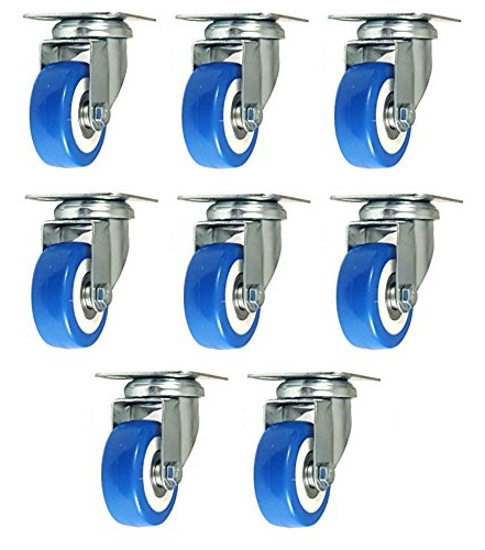 8 Pack Caster Wheels Swivel Plate Casters On Blue Polyu...