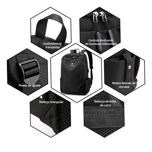 Mochila Para Notebook Masculina Vavichica Carregamento Usb Cor Preto Desenho Do Tecido Lisa