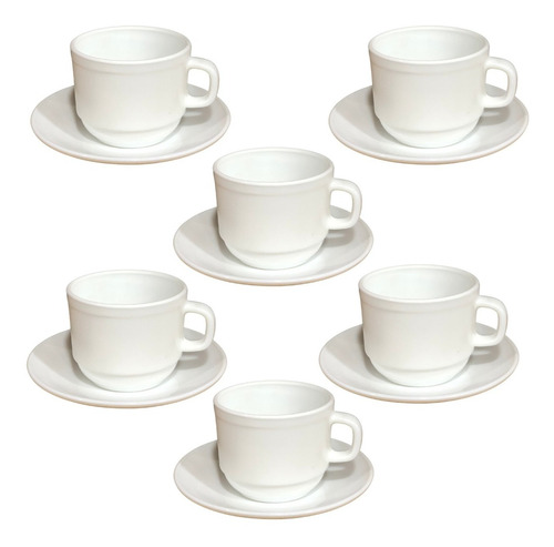 6 Tazas De Te Cafe Con 6 Platos Vidrio Templado Opal Cuadra