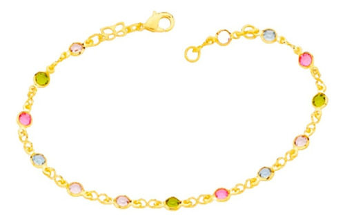 Pulseira Rommanel Folheada Ouro 18k Pedras Coloridas 19cm