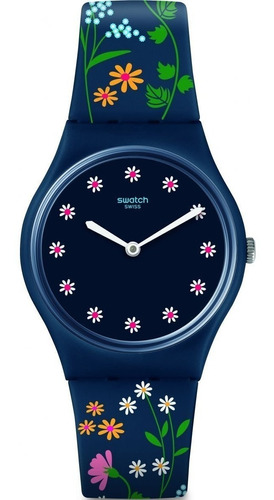 Reloj Swatch Flower Carpet Azul Con Flores Gn256