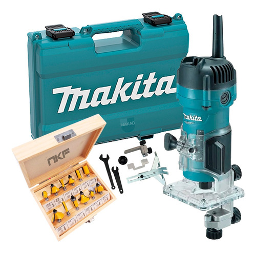 Tupia Manual 6mm 530w M3700b Makita + 12 Fresas Nkf E Maleta