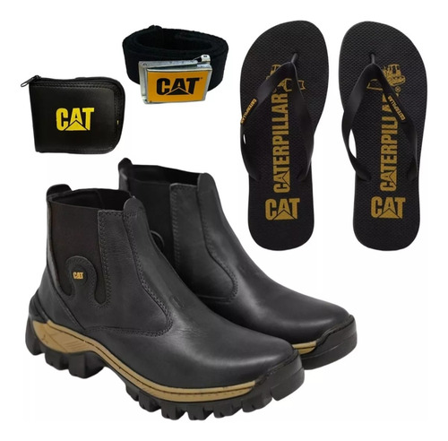 Botas Cat Country Cuero Impermeables + Chinelas Cinto Billet