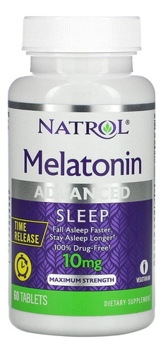 Natrol Melatonina 10 Mg 60 Tabs Efecto Prolongado Advanced Sabor Sin sabor