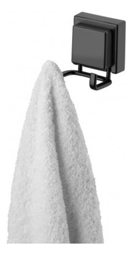 Percha Con Ventosa Cuadrada Baño Negro Mate Gancho Doble