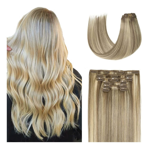 Extensiones De Cabello Humano Con Clip, Color Rubio Ceniza D