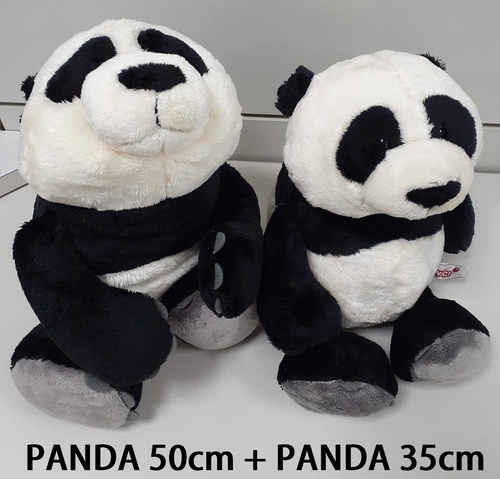 Urso Panda 50cm + Ursinho 35cm De Pelúcia Importado Alemão