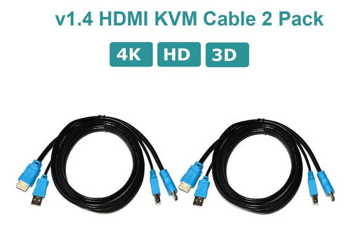 Cable Kvm Usb Hdmi 4k 2 Paquetes 3m, Con Usb A A Usb B