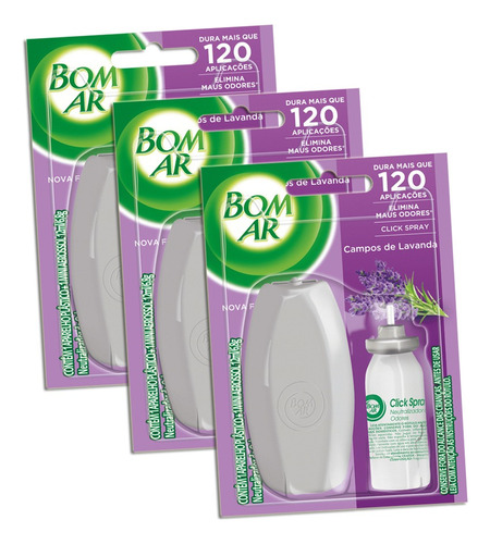 Bom Ar Click Spray Campos De Lavanda Kit 3