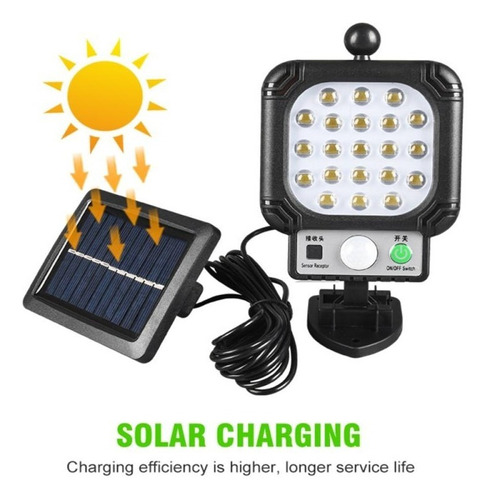 Foco Solar Led Con Sensor Exteriores + Panel Color de la carcasa Negro