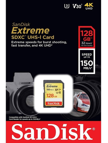 Cartão Sd Sdxc Sandisk Extreme 128gb 150mb/s  U3 Lacrado