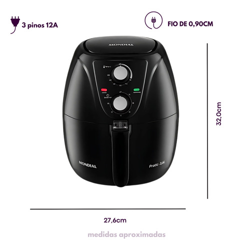 Fritadeira Não Gruda 110v 3,6l Frita Sem Oleo Af36 Pretoinox