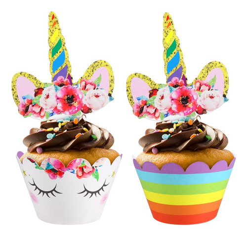 Juego De 24 Adornos Y Envoltorios Para Cupcakes De Unicornio