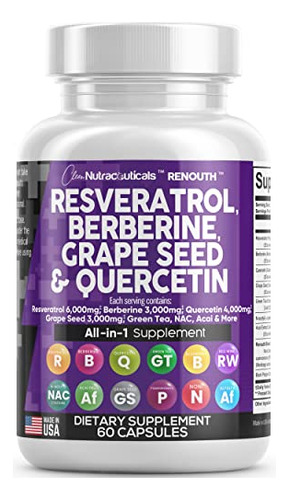 Resveratrol 6000mg Berberina 3000mg Extracto De Semilla De U