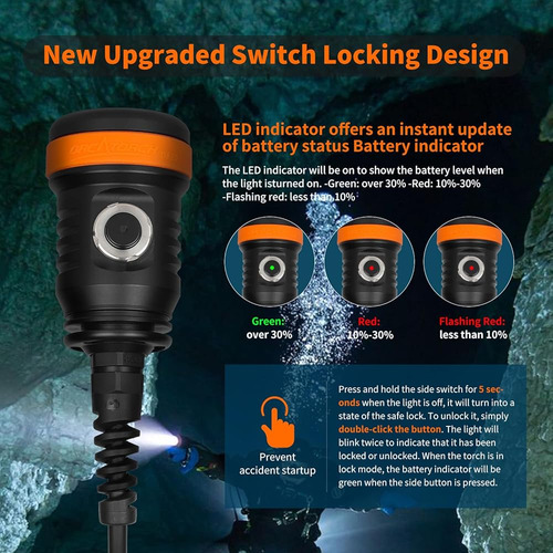 Linterna De Buceo Orcatorch D620 V2.0 2700 Lúmenes 3 Modos