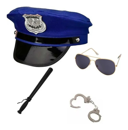 Disfraz Policia Gorra Palo Esposas Lentes Halloween Fiesta