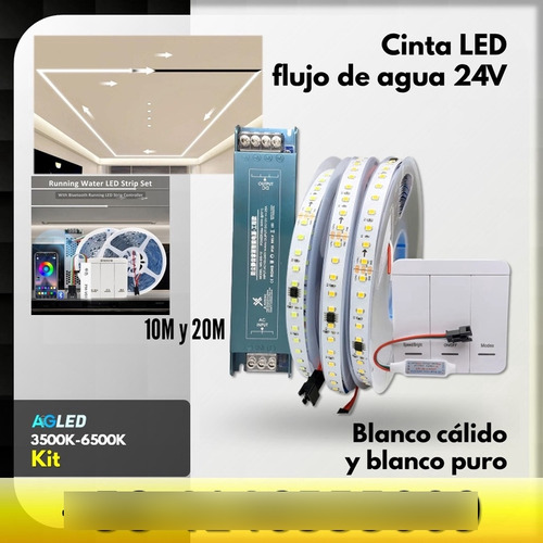 Kit Cinta Led Flujo De Agua Blanco P 10m 24v 6k Ctrl Transf