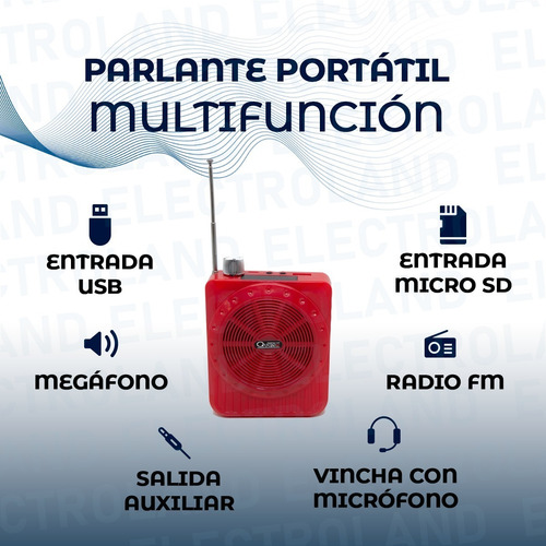 Imagen 2 de 10 de Parlante Bluetooth Portátil Radio Sd Megáfono 5w