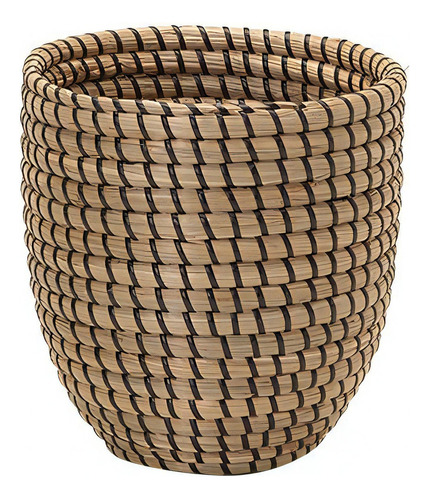 Cachepot Decorativo Em Fibra Natural C/ Preto