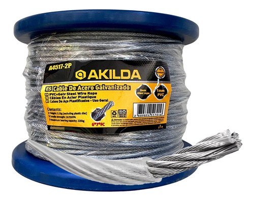 Piola Cable De Acero Galvanizado 2 A 3 Mm Forrado Pvc 6x7xfc