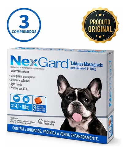 Nexgard Cães 4 A 10kg 3 Comprimidos Antipulgas Carrapatos