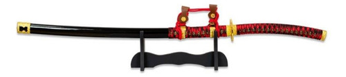 Katana Tachi Roja Negra Con Peana Hoja 68 Cm